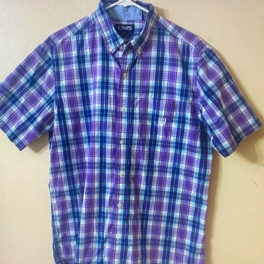 Chaps Men's Plaid Shirt in Blue and Purple